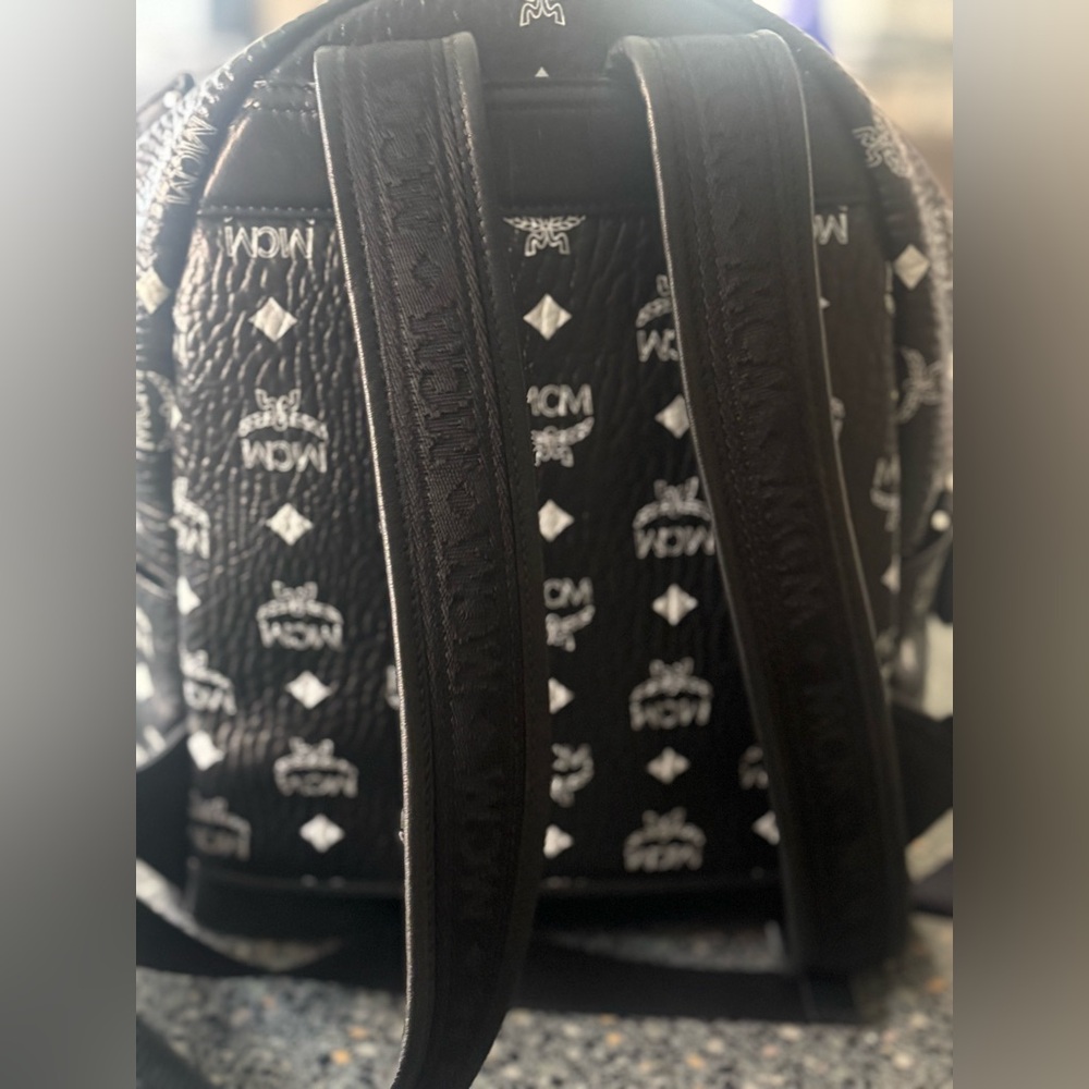 Mcm Black And White Patterned Backpack - image 3